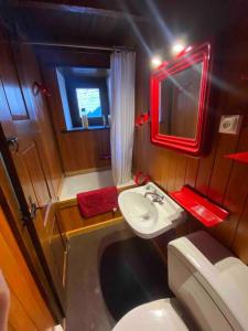 a small bathroom with a toilet and a sink at Casa TOP para 14 personas en Garós, Ideal esquí in Garós