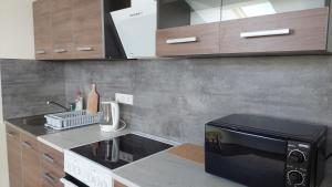 a kitchen with a sink and a microwave at Apartments near Noblessner in Tallinn