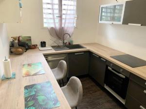 a kitchen with a table and chairs and a sink at Appartement rénové avec bac à punch chauffé in Schœlcher
