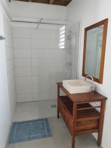 a bathroom with a sink and a mirror at Studio Ti Bambou in La Trinité