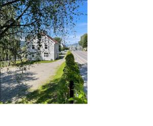 una casa sul ciglio di una strada con un albero di Lillehammer Camping - Sentrums leilighet a Lillehammer