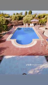 una gran piscina de agua azul en un patio en La Novia Marrakech, en Tahannout