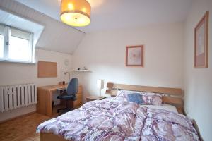 a bedroom with a bed and a desk and a chair at Center Rynek in Wrocław