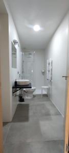 a white bathroom with a sink and a toilet at APARTAMENTOS EL ROJU in Santillana del Mar