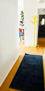 a black rug on a wooden floor in a room at Le perchoir du stade by UTA HOUSE in Saint-Denis