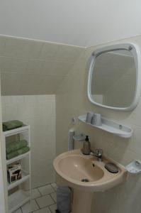 a bathroom with a sink and a mirror at Penzion Levandule in Rumburk