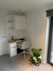 an office with a desk and a chair and a plant at Cosy bedroom in Luxury apartment in London +10 photos