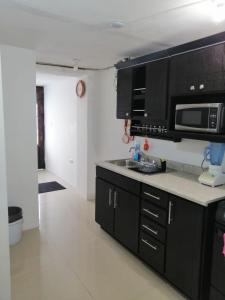 a kitchen with a sink and a microwave at (2) cuarto maravilloso para descansar y asearse in Tlazcalancingo