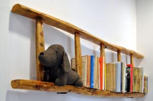 a stuffed dog sitting on a book shelf with books at Le Bassotte b&b in Perugia