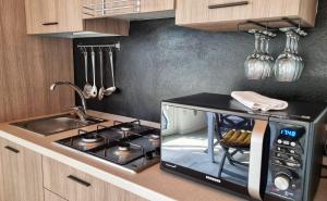 a kitchen with a stove and a microwave at REST AND VIEW APARTMENT in Vercana