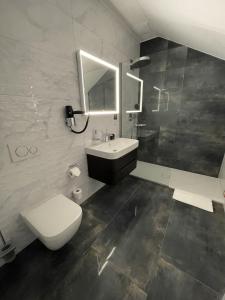uma casa de banho com um WC branco e um lavatório. em SP resort - Peter Sagan em Žilina