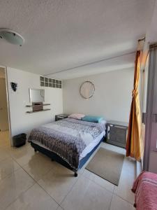 Tlazcalancingoにある(4) cuarto IDEAL para descansarのベッドルーム(ベッド1台、テレビ付)