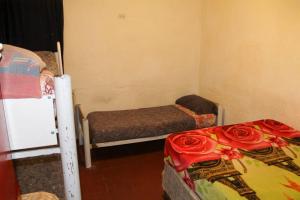 a room with two beds with roses on the floor at Hostel Int Mendoza in Mendoza