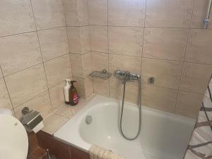 a bathroom with a bath tub with a shower at Kalliopi Deluxe Apartment in Perea +26 photos