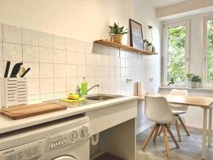a kitchen with a sink and a dishwasher at Mini City Apartment in Hannover