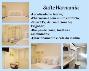a collage of four pictures of a hotel room at Pousada Estrela Mares in Guarda do Embaú