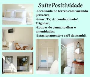a collage of four pictures of a room at Pousada Estrela Mares in Guarda do Embaú