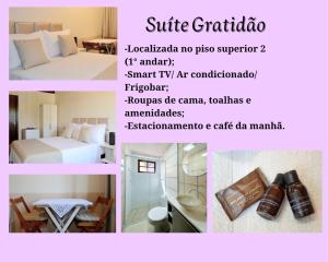 a collage of three pictures of a hotel room at Pousada Estrela Mares in Guarda do Embaú