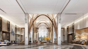 una representación del vestíbulo de un edificio con una lámpara de araña en DoubleTree By Hilton Cangnan en Cangnan