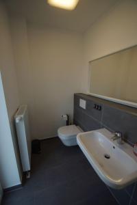ein Badezimmer mit einem Waschbecken, einem WC und einem Spiegel in der Unterkunft Linda in Brasilien