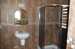a bathroom with a shower and a sink at Dom na Mazurach in Rydzewo +21 photos