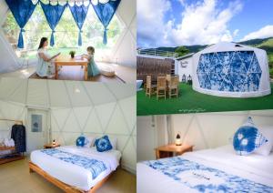 eine Collage mit vier Bildern eines Zeltes in der Unterkunft Ikigawa Home in Ban Pha Khap