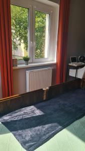 托伦Apartament Kraszewskiego 44 z balkonem, cegła- koło parku, ogród dla gości, rowery free的带床和窗户的客厅