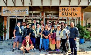 a group of people standing in front of a hotel kuna at Hotel Kunja in Pokhara