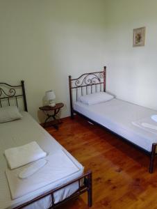 two beds sitting in a room with wooden floors at Chateau Tetri Bairagebi White Flags in Kisiskhevi