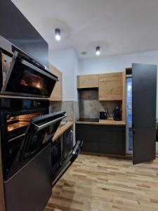 MAGIC HOME Apartamenty في رودا شلاسكا: مطبخ مع فرن وموقد