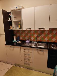 een kleine keuken met een wastafel en een fornuis bij Anthony's House in Uggiano la Chiesa