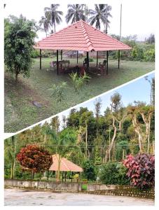a collage of two pictures of a gazebo at Dharinidhama Homestay in SanivÄrsante