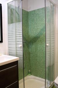 een badkamer met een douche met groene tegels bij Las Rosas in Vigo +15 foto's