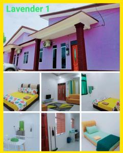 a collage of four pictures of a house at CozyL Homestay in 3 minutes drive to Redang Jetty in Kampong Ru Sepuloh