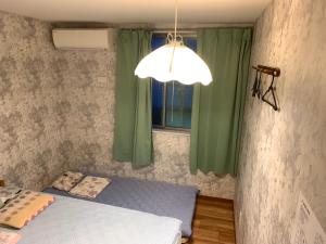 sypialnia z łóżkiem, oknem i światłem w obiekcie Tokyo Guest House 2020 w Tokio