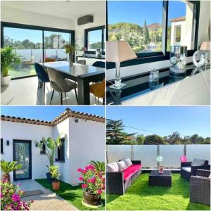 a collage of photos of a living room and a house at Maison avec piscine in Agay - Saint Raphael