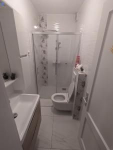 Koupelna v ubytování ground floor apartment 50m from beach