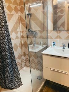 een badkamer met een douche en een wastafel bij STUDIO GARE MONTPARNASSE in Parijs