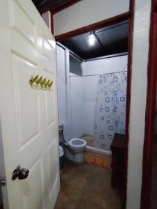 a bathroom with a toilet and a shower in it at Maricel House in San Rafael