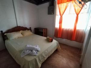 a bedroom with a bed and a window at Jardines de Luz María in Rio Celeste