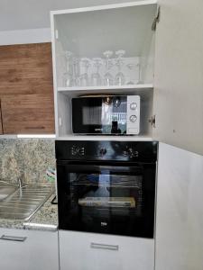 La cuisine est équipée d'un four noir et d'un four micro-ondes. dans l'établissement Apartment Beachfeeling, à Srima