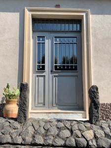 a door of a house with a potted plant in front at Villa con piscina in Mascalucia