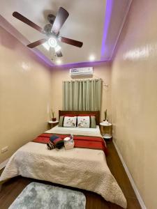 a bedroom with a bed with a ceiling fan at Patterville Transient House in Iba