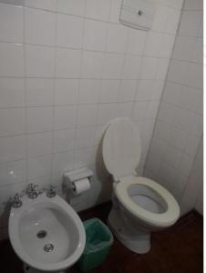ein Bad mit einem WC und einem Waschbecken in der Unterkunft Hotel 20 de Junio in Mina Clavero