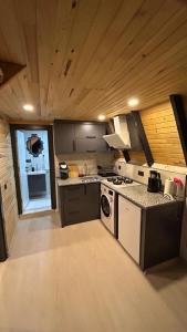 eine kleine Küche mit Herd und Spüle in der Unterkunft Ay-Ra Bungalow Suite in Kaş