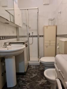 een badkamer met een wastafel, een toilet en een douche bij Betulle 2G in Leinì