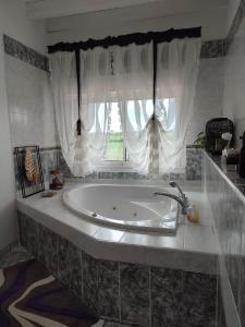 y baño con bañera y ventana. en Clos San Gianni, en Pujols-sur-Ciron