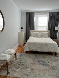 a bedroom with a large bed and a rug at Spacious Apartment in Boston in Boston