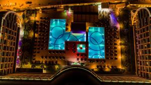 an aerial view of a city at night at Senza The Inn Resort & Spa - Ultra All Inclusive in Avsallar