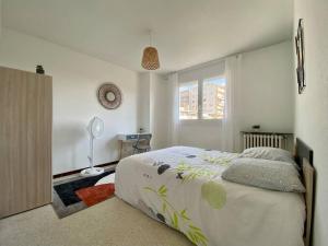 Un dormitorio con una cama grande y una ventana en Le Buffel - Appartement 4 chambres, Parking, Wi-fi, Tram - 8pers, en Montpellier